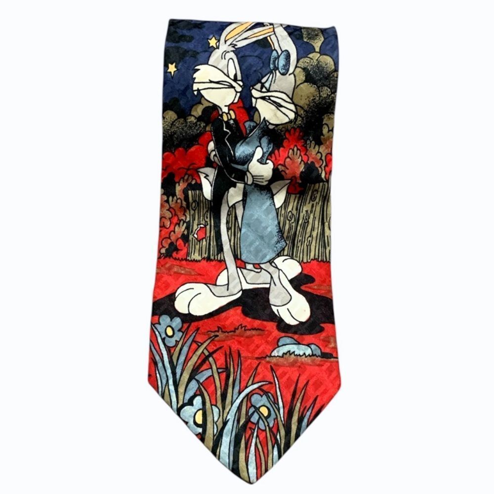 Bugs Honey Bunny Vtg Looney Tunes Warner Bros Neck Tie Made in Italy
